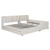 Queen & Twin Long Size Upholstered Platform Bed, Mother & Child Bed With Hydraulic Storage System, Drawer Box, Bedhead Storage Shelf And 2 Pairs Of Sockets & USB Ports - Beige - Image 6