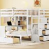 Full Over Twin Bunk Bed With Desk, Drawers And Shelves - White - Image 16