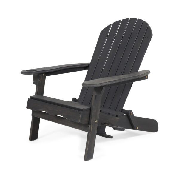 Zenithia - Outdoor Foldable Adirondack Chair With 2 Cup Holders - Dark Gray