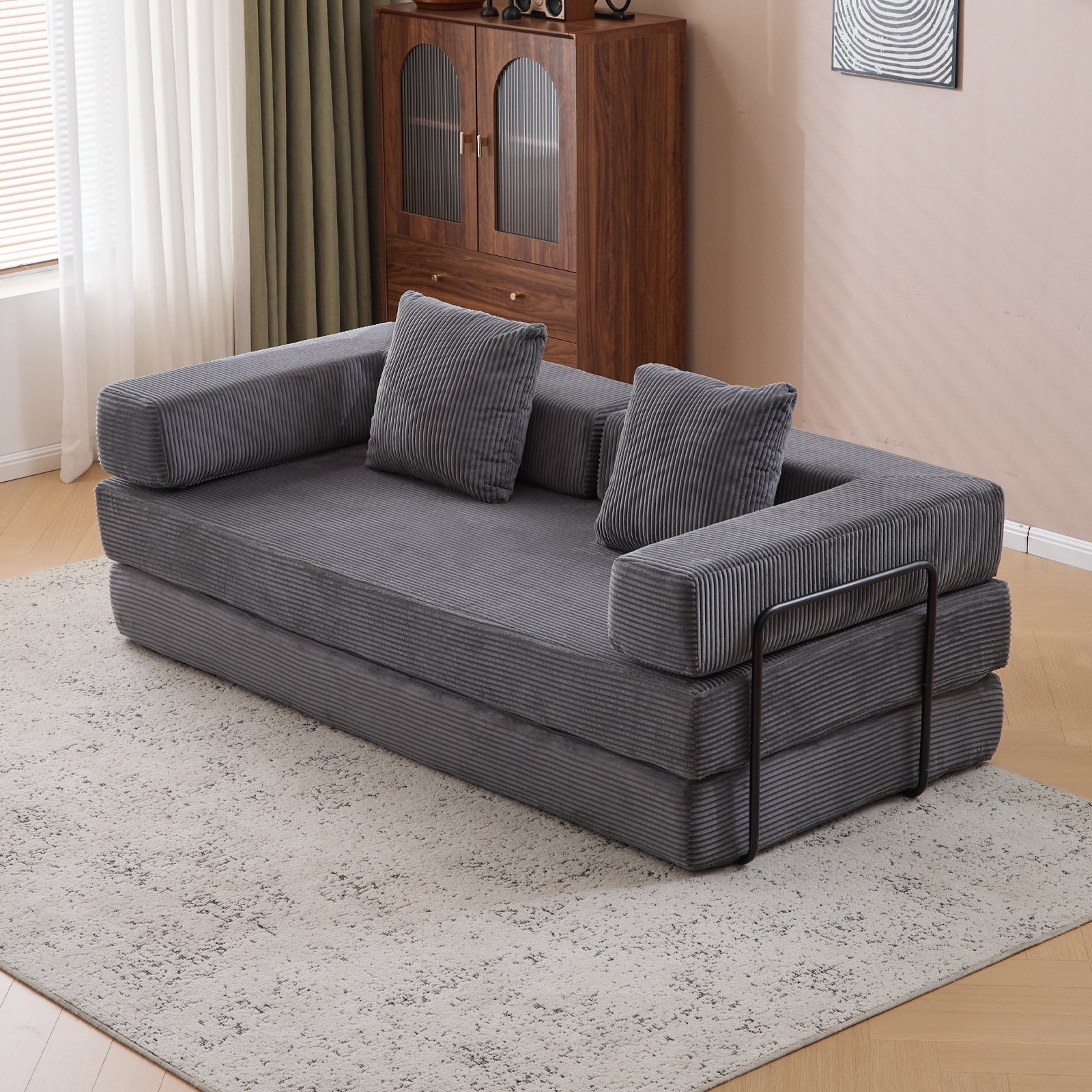 Floor Couch, Compression Sofa, Convertible Floor Sofa Bed With Pillow Back Support Armrest - Dark Gray - Image 4