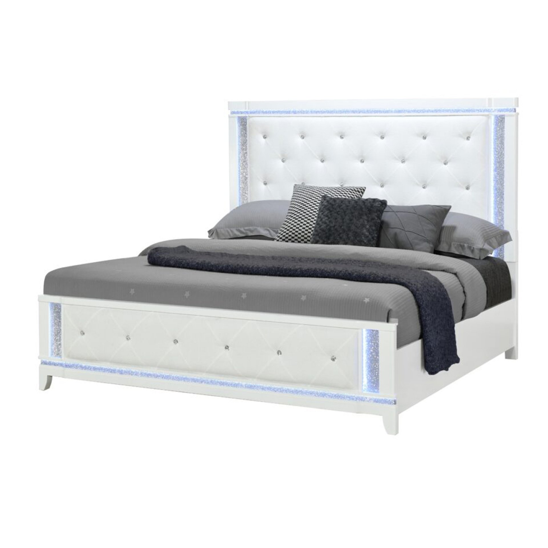 Adalid - King Bed With LED Lights And Tufted Design - White - Image 4