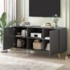 Modern TV Stand For TVs Up To 55", Entertainment Center Media Console, Adjustable Shelf, Metal Legs, Handles And Anti-Tip Device For Living Room - Gray - Image 3