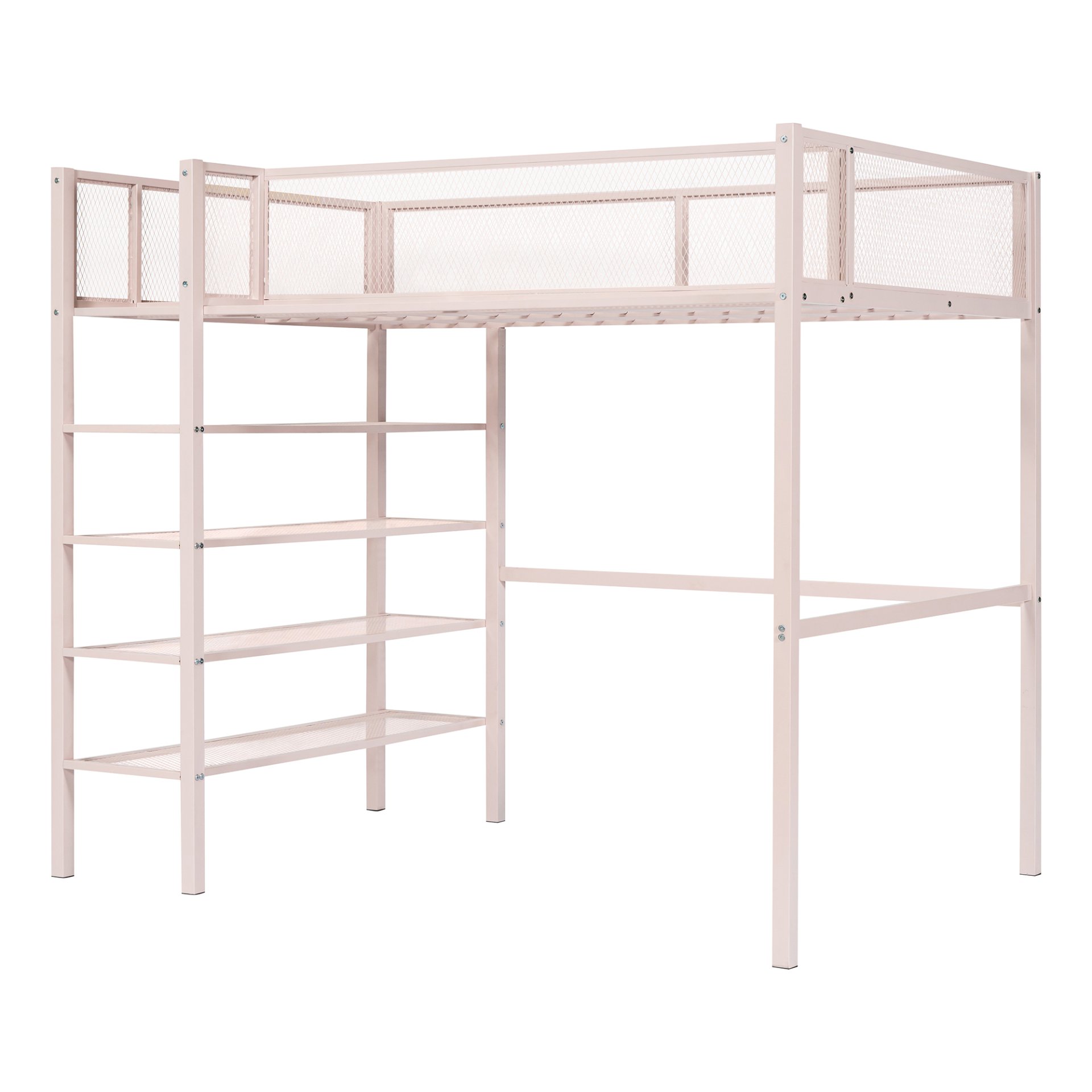 Twin Size Loft Bed With 4 Tier Shelves And Storage - Pink - Image 6