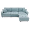 Modern Convertible Sectional L Shaped Reversible Couch Set With Free Pillows 4 Seat Suede Sleeper Sofa With Ottoman - Light Blue - Image 2