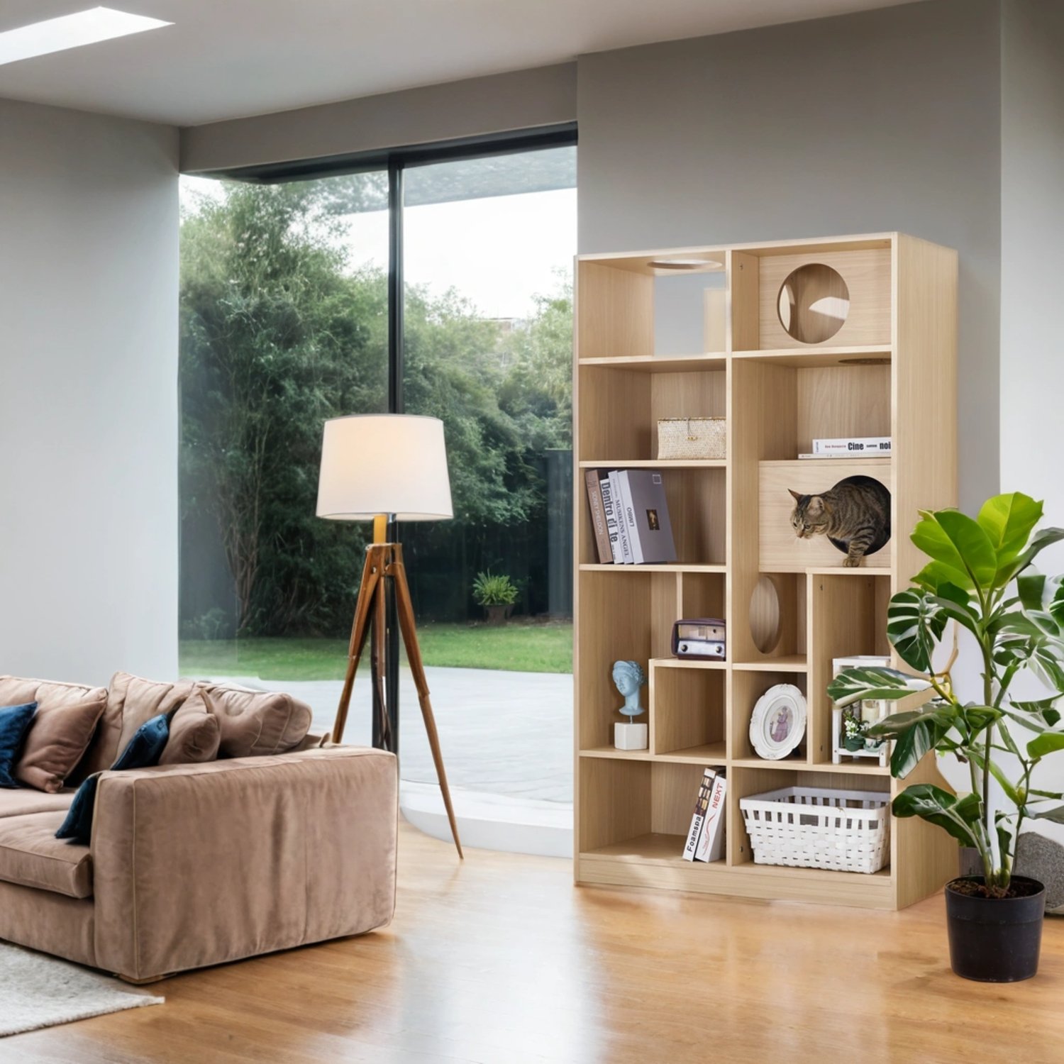 Furniture Style Cat Bookcase Cat Tree Shelves - Natural - Image 2