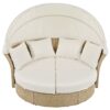 Outdoor Patio Daybed Wicker Rattan Double Daybed Round Sofa Furniture Set With Retractable Canopy, 4 Pillows For Lawn Garden Backyard Porch Pool - Beige - Image 10