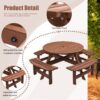 8 Person Wooden Picnic Table, Outdoor Camping Dining Table With Seat, Garden, Diy With 4 Built-In Benches, 2220Lb Capacity - Brown - Image 4