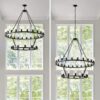 Extra Large Wagon Wheel Chandelier, 2 Tier 36 Lights (No Include) Farmhouse Industrial Round High Ceiling Pendant Light Adjustable Chain, For Dining Room, Living Room, Kitchen - Black - Image 9