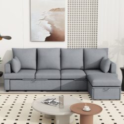 Modern L Shape Modular Sofa, 5 Seat Chenile Sectional Couch Set With 2 Pilows Included, Freely Combinable Indoor Funiture For Living Room, Apartment, Office - Light Gray