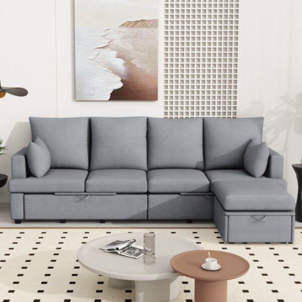 Modern L Shape Modular Sofa, 5 Seat Chenile Sectional Couch Set With 2 Pilows Included, Freely Combinable Indoor Funiture For Living Room, Apartment, Office - Light Gray