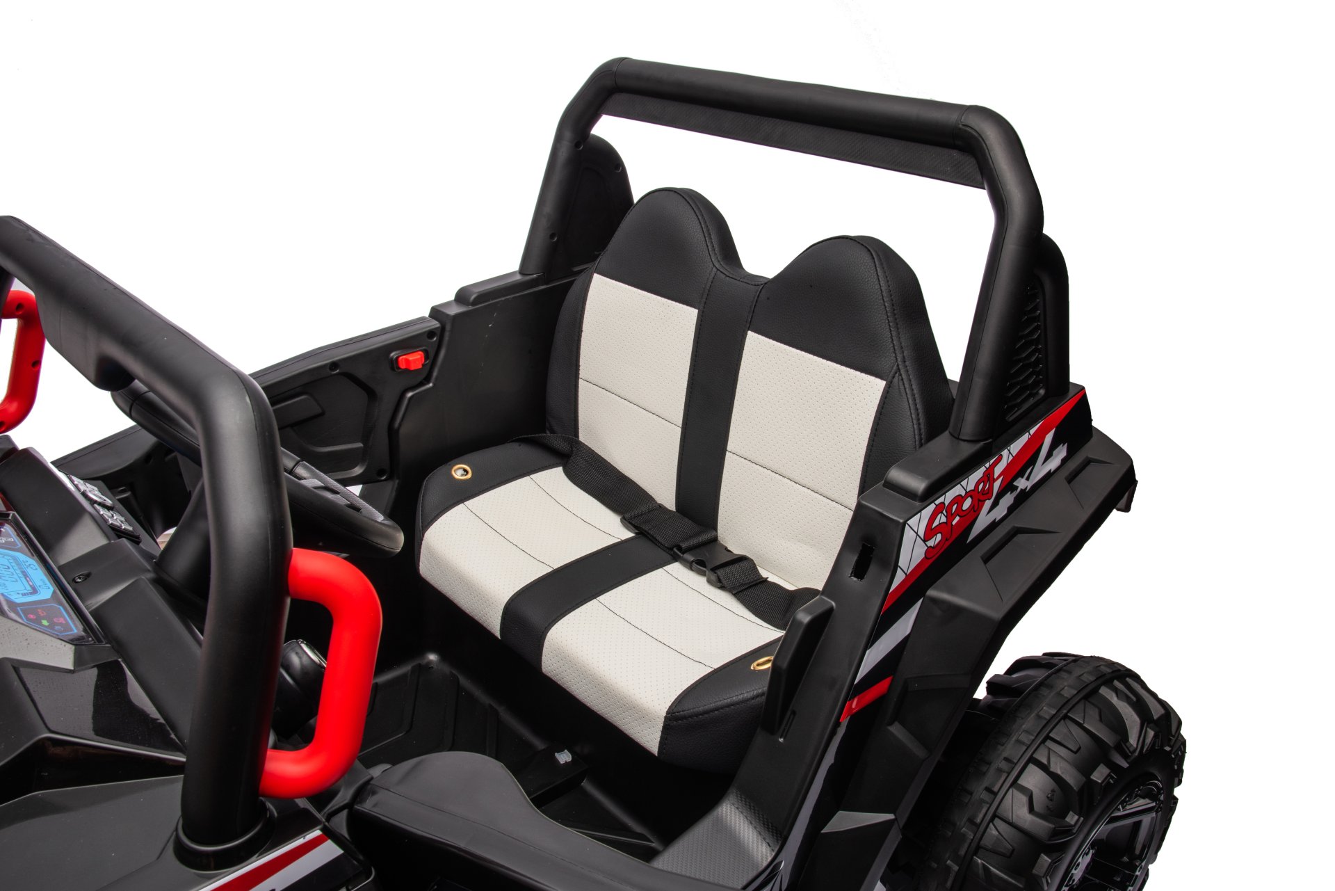 12V7A*1 30W*4 Four-Wheel Drive Leather Seat One Button Start, Forward And Backward, High And Low Speed, Music, Front Light, Power Display, Two Doors Can Open, 2.4G R / C, Seat Belt Four Wheel Absorber - Black - Image 24