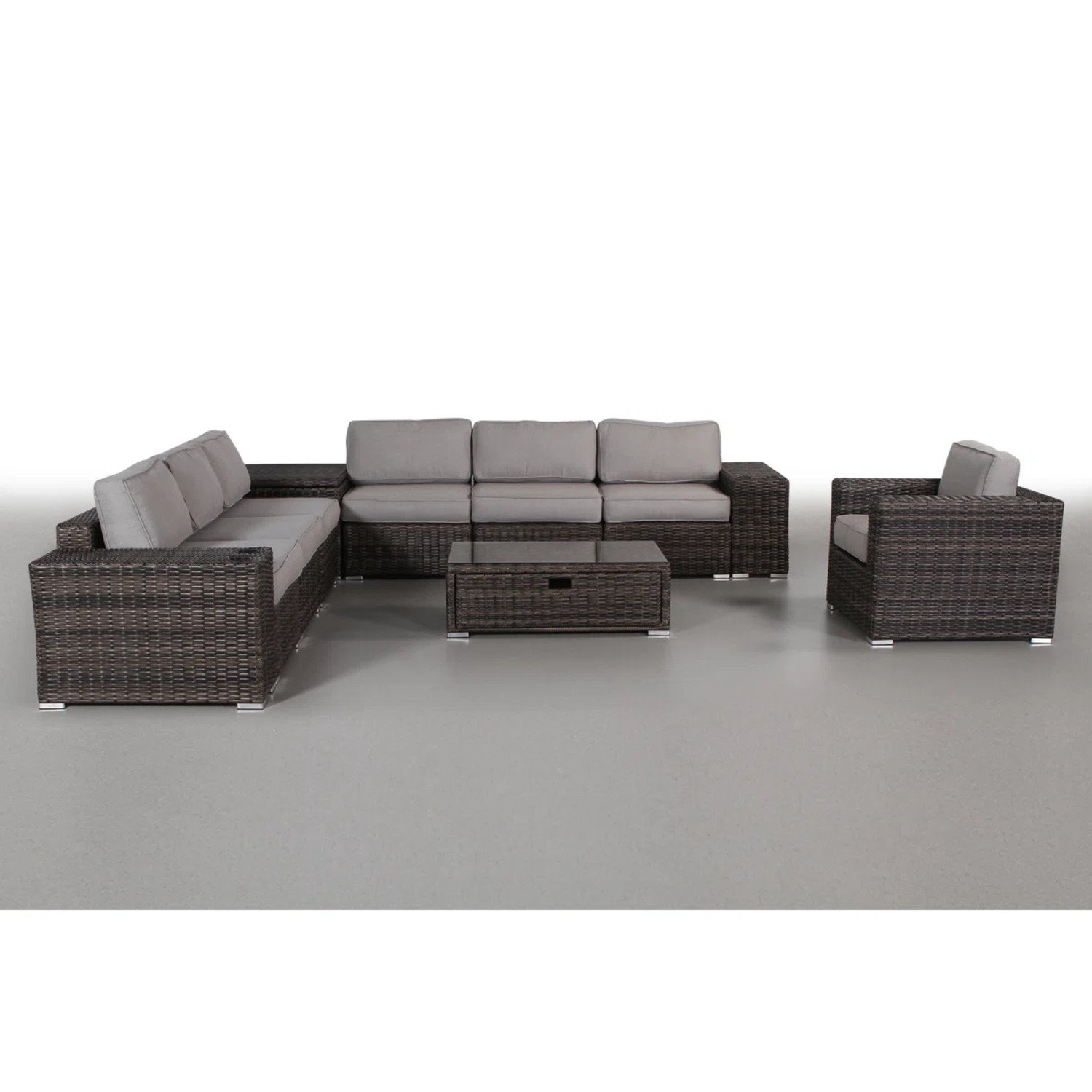 Outdoor 11 Piece Sectional Seating Set With Cushions - Espresso - Image 5