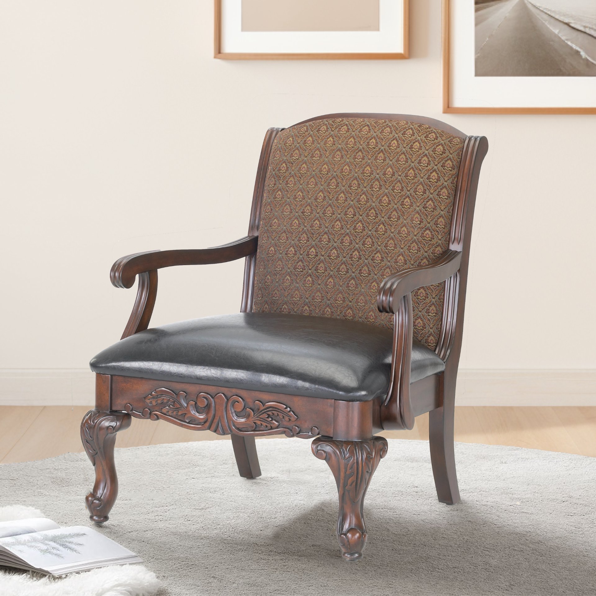 Lucille - Arm Chair, Jacquard Fabric Back - Brown - Image 2