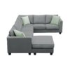 Sectional Sofa Couches Living Room Sets, 7 Seats Modular Sectional Sofa With Ottoman, L Shape Fabric Sofa Corner Couch Set With 3 Pillows - Gray - Image 7