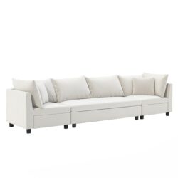 Modern Modular Sectional Oversized 4 Seat Couch Set With 4 Pillows, Minimalist Style Wide Seat Comfy Sofa - Cream