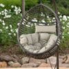 Hanging Basket Chair With Metal Frame And Seat Cushion - Khaki - Image 2