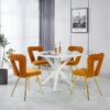 Modern Chair With Iron Tube Legs, Soft Cushions And Comfortable Backrest, Suitable For Dining Room, Living Room, Cafe, Hairball Back (Set of 2) - Orange / Gold - Image 8
