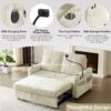 Modern Loveseat Pull Out Sofa Bed With Adjustable Backrest, Two Cup Holders, A Phone Holder, Three Charging Ports And Side Storage Pockets For Living Room - Beige - Image 7