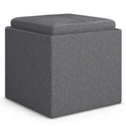 Rockwood - Cube Storage Ottoman With Tray - Slate Gray