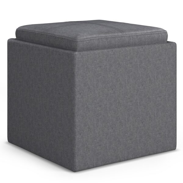 Rockwood - Cube Storage Ottoman With Tray - Slate Gray
