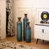 Modern Droplet Shaped Floor Vase Set, Glazed Metal Decorative Vases 3 Piece Home Decor - Aqua Blue - Image 19