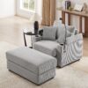 Modern Style Single Sofa Sofa Couch With Storage Space, A Movable Ottoman, Two USB Ports, Two Cup Holders, A Phone Holder For Living Room - Gray - Image 10