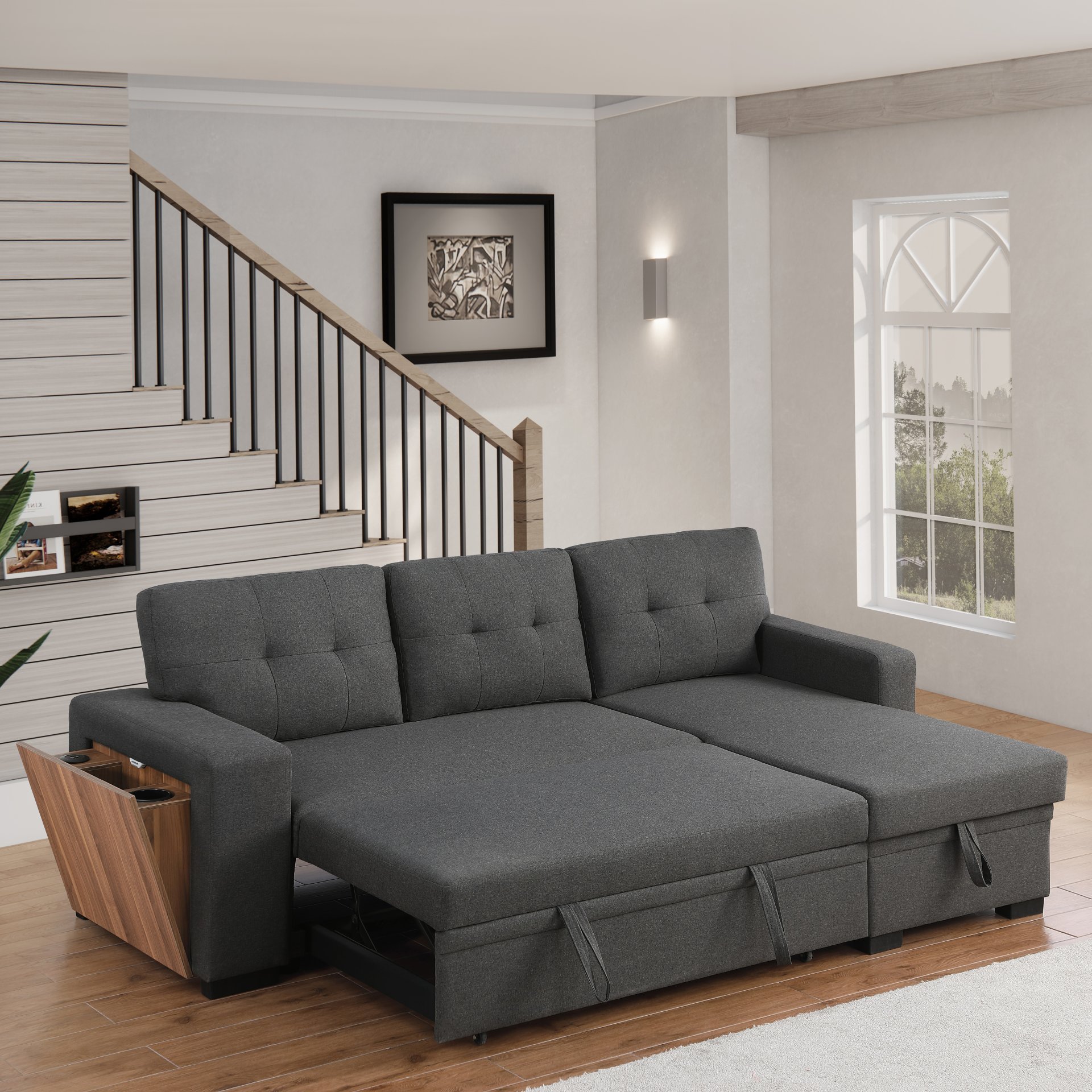 3 Piece Upholstered Sectional - Dark Gray - Image 5