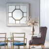 Antique Style Decorative Square Wall Mirror With Mirrored Frame, Wall Decor For Living Room Entryway, Console Lean Against Wall - Silver - Image 7
