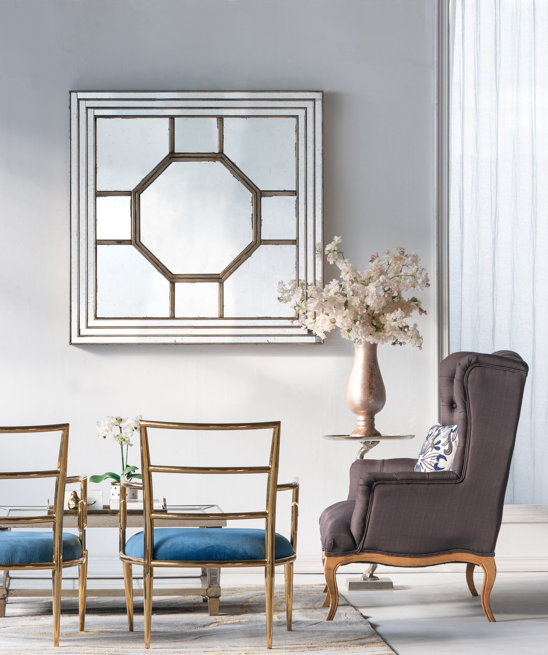 Antique Style Decorative Square Wall Mirror With Mirrored Frame, Wall Decor For Living Room Entryway, Console Lean Against Wall - Silver - Image 7
