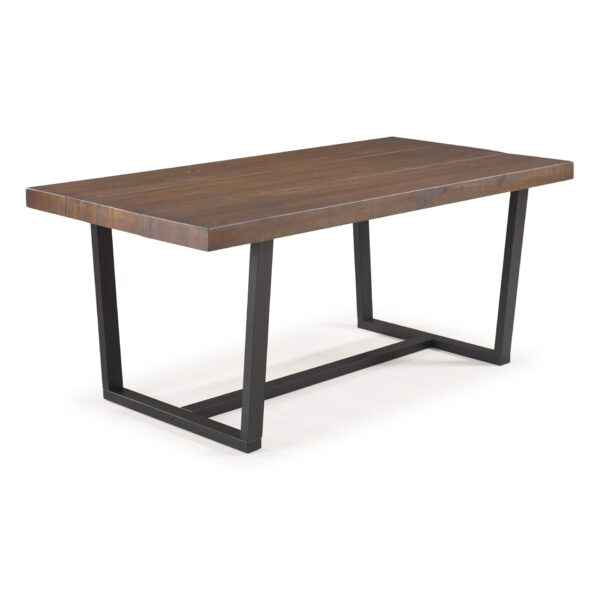 Modern Distressed Solid Wood And Metal Open Frame Dining Table - Mahogany