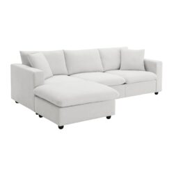 Modern Sectional Sofa With Throw Pillows, Cloud L Shaped Couch Set With Wide 4 Seat Comfy Couch Set With Movable Ottoman - White
