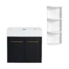 Modern Wall Mounted Bathroom Vanity With Resin Sink And Storage Rack Plywood - Black Chestnut - Image 4