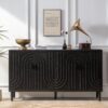 Modern Sideboard Cabinet With Decorative Nailhead Accents, Stylish Storage Solution For Dining, Living Rooms - Black - Image 2