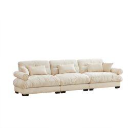 Extra Large 3 Seat Modern Velvet Sofa & Cloud Like Comfort Color Includes Waist And Throw Pillows - Cream