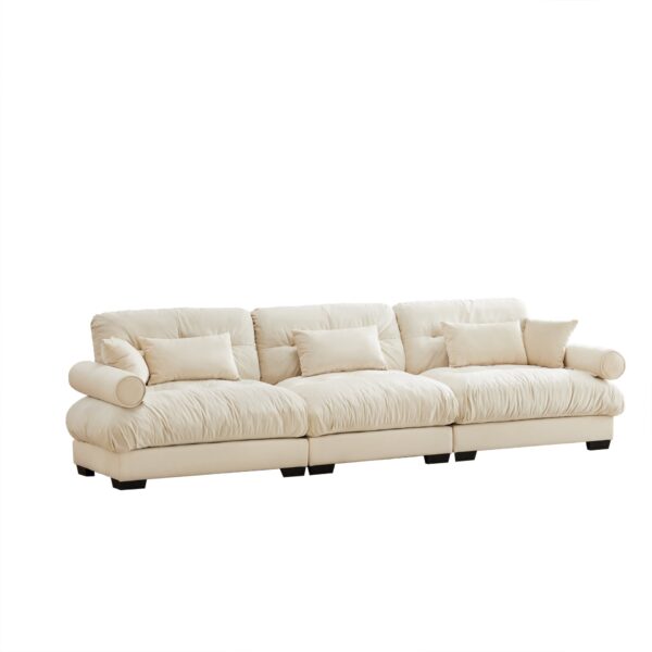 Extra Large 3 Seat Modern Velvet Sofa & Cloud Like Comfort Color Includes Waist And Throw Pillows - Cream