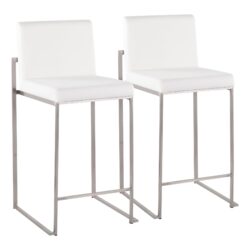 Fuji - Contemporary High Back Counter Stool (Set of 2) - White - Velvet