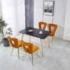 Modern Chair With Iron Tube Legs, Soft Cushions And Comfortable Backrest, Suitable For Dining Room, Living Room, Cafe, Hairball Back (Set of 2) - Orange / Gold - Image 10