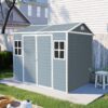 Resin Outdoor Storage Shed Waterproof Shed With Floor & Two Windows & Lockable Door, Tool Shed For Garden, Patio, Backyard - Gray - Image 2