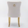 Nikki - Modern, High-End Tufted Solid Wood Contemporary Velvet Upholstered Dining Chair With Golden Stainless Steel Plating Legs, Nailhead Trim (Set of 2) - Beige / Gold - Image 7