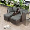 2 Seater Outdoor Patio Daybed Outdoor Double Daybed Outdoor Loveseat Sofa Set With Foldable Awning And Cushions For Garden, Balcony, Poolside - Gray - Image 2