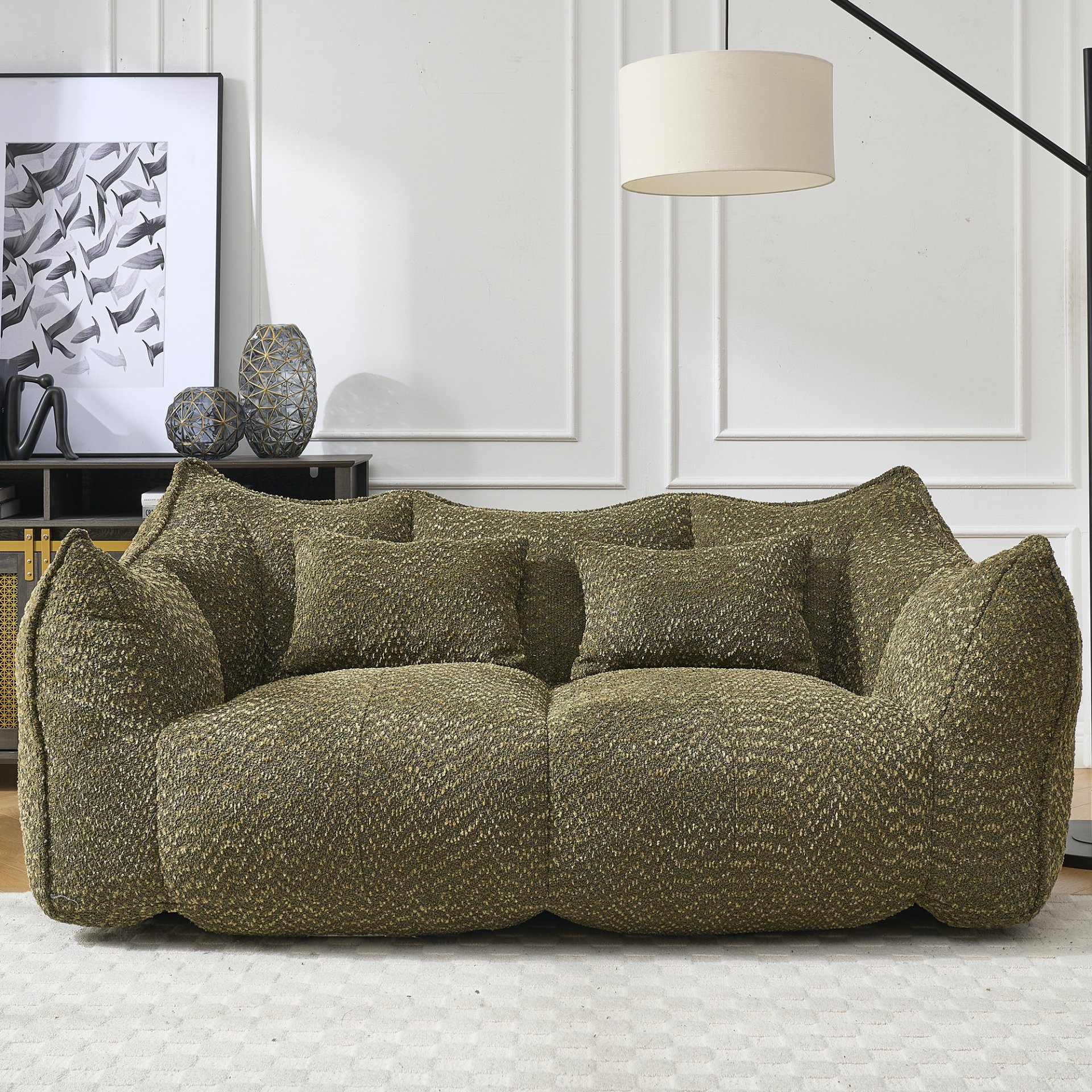 Comfortable Dual Beanbag Chair With High Resilience Foam Core For 2 People In - Olive Green - Image 13