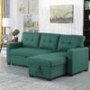 Upholstered Pull Out Sectional Sofa With Chaise - Green - Image 12