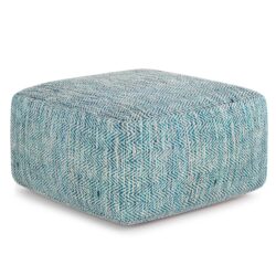 Nate - Square Pouf - Patterned Teal Melange