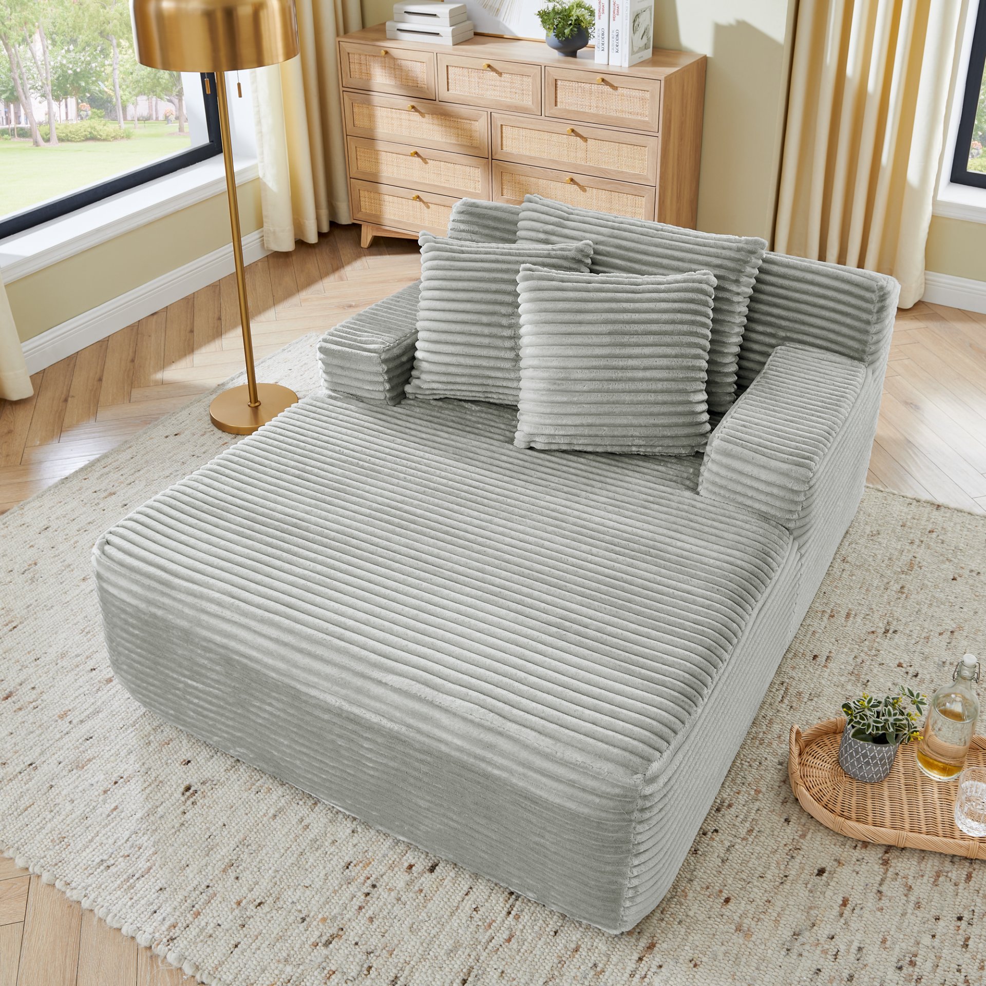 Modern Velvet Single Lazy Sofa Lounge Chair With High Density Foam - Gray - Image 5