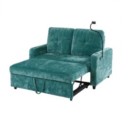 Modern Loveseat Pull Out Sofa Bed With Adjustable Backrest, Two Cup Holders, A Phone Holder, Three Charging Ports And Side Storage Pockets For Living Room - Teal