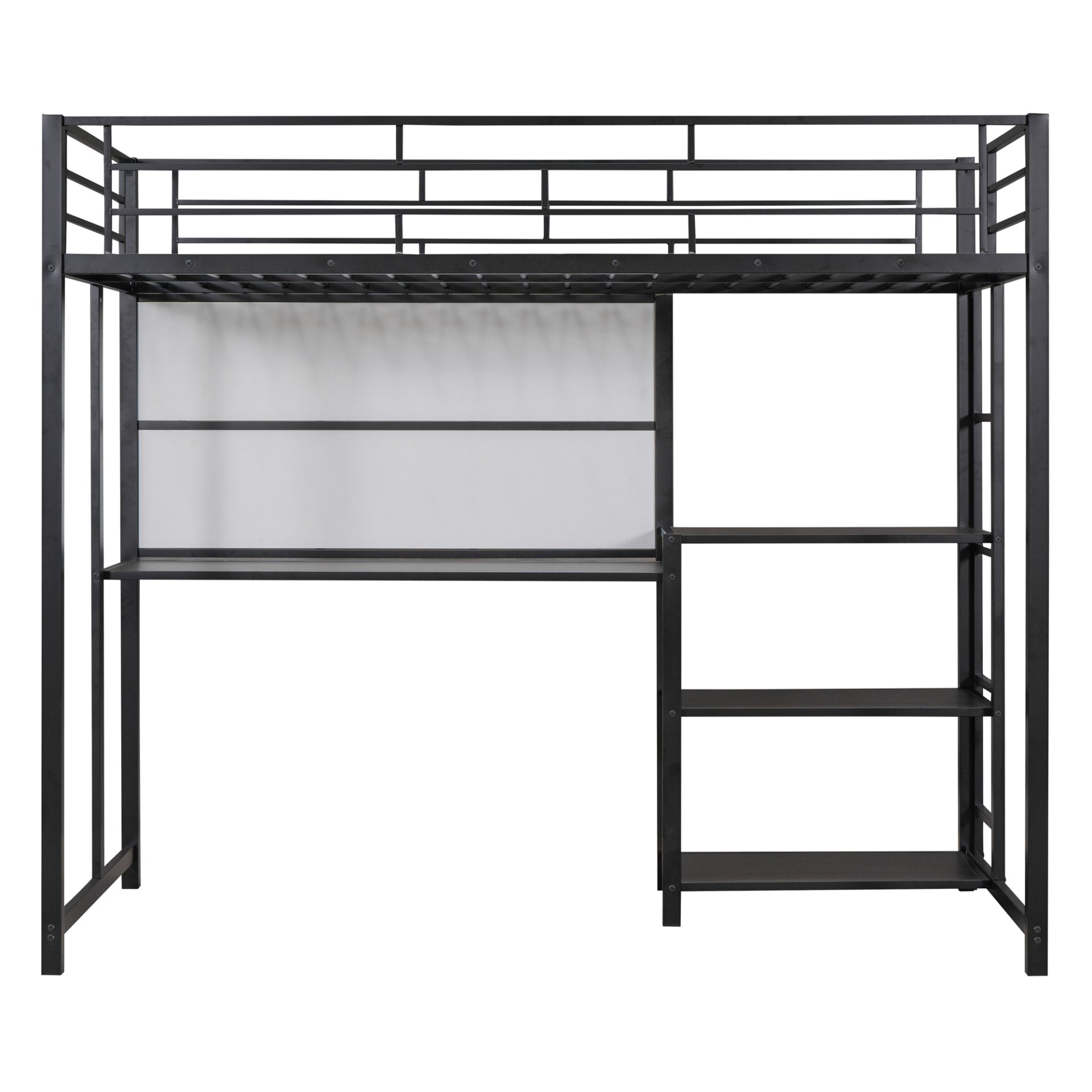 Twin Size Loft Bed With Desk And Whiteboard With 3 Shelves And Ladder - Black - Image 4