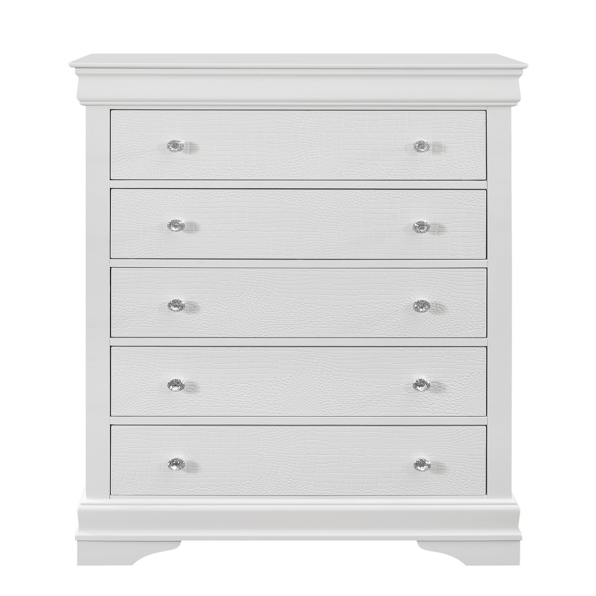 Shaker - 5 Pieces Queen Bedroom Set With Crystal Inspired Tufted Headboard And LED Lighting - White - Image 6