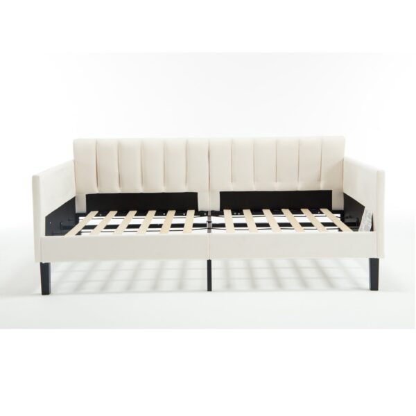 Elena - Twin Upholstered Daybed, Ribbed Tufted Backrest - Beige