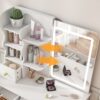 Dressing Table With Movable Mirror And LED Light, 5 Drawer Storage Organizer - White - Image 11
