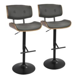 Lombardi - Mid-Century Modern Adjustable Barstool With Swivel (Set of 2) - Walnut / Gray